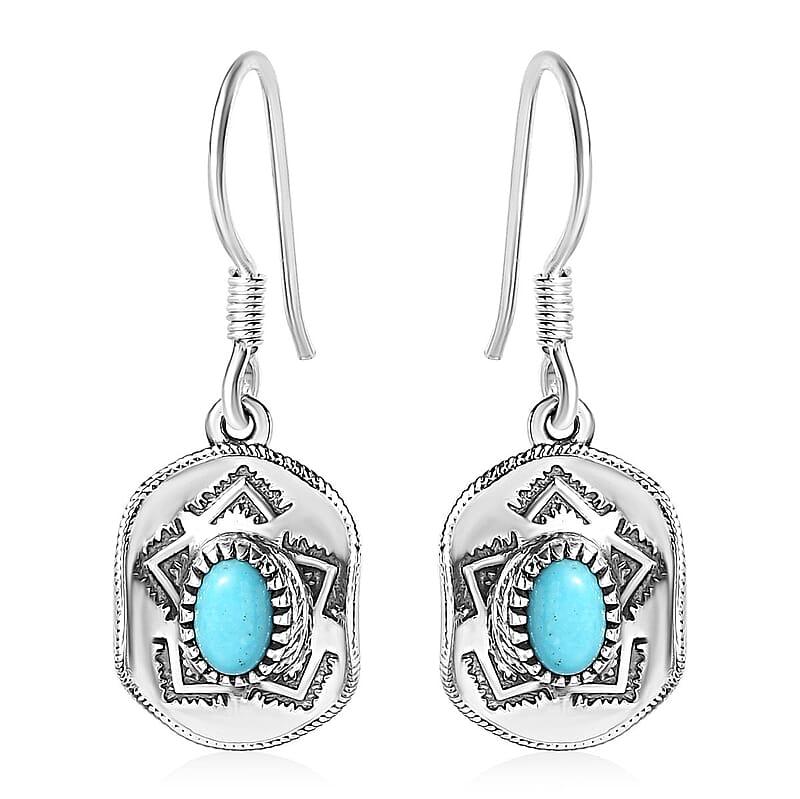 Artisan Crafted Premium Sleeping Beauty Turquoise Cowboy Hat Earrings in Sterling Silver 0.80 ctw
