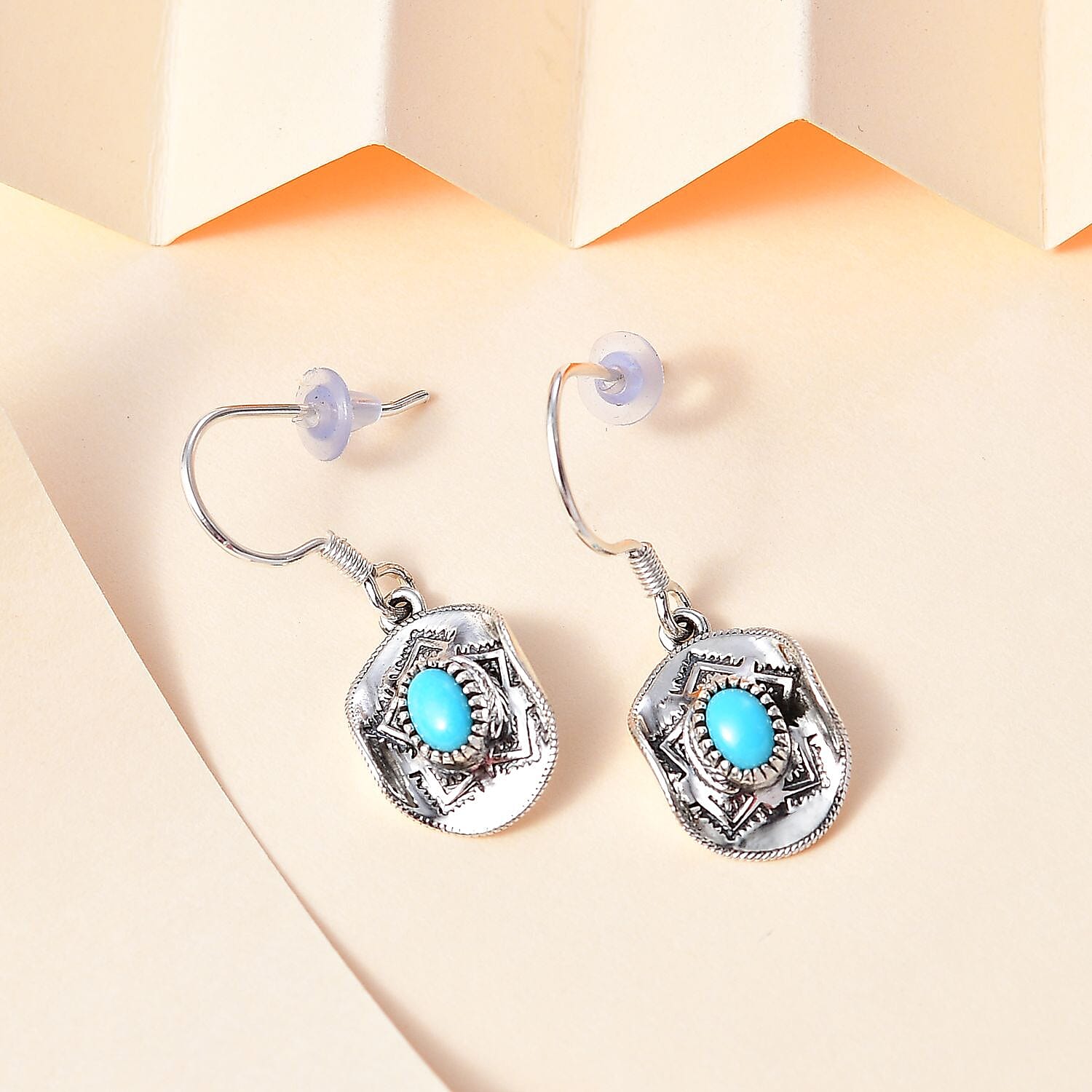 Artisan Crafted Premium Sleeping Beauty Turquoise Cowboy Hat Earrings in Sterling Silver 0.80 ctw