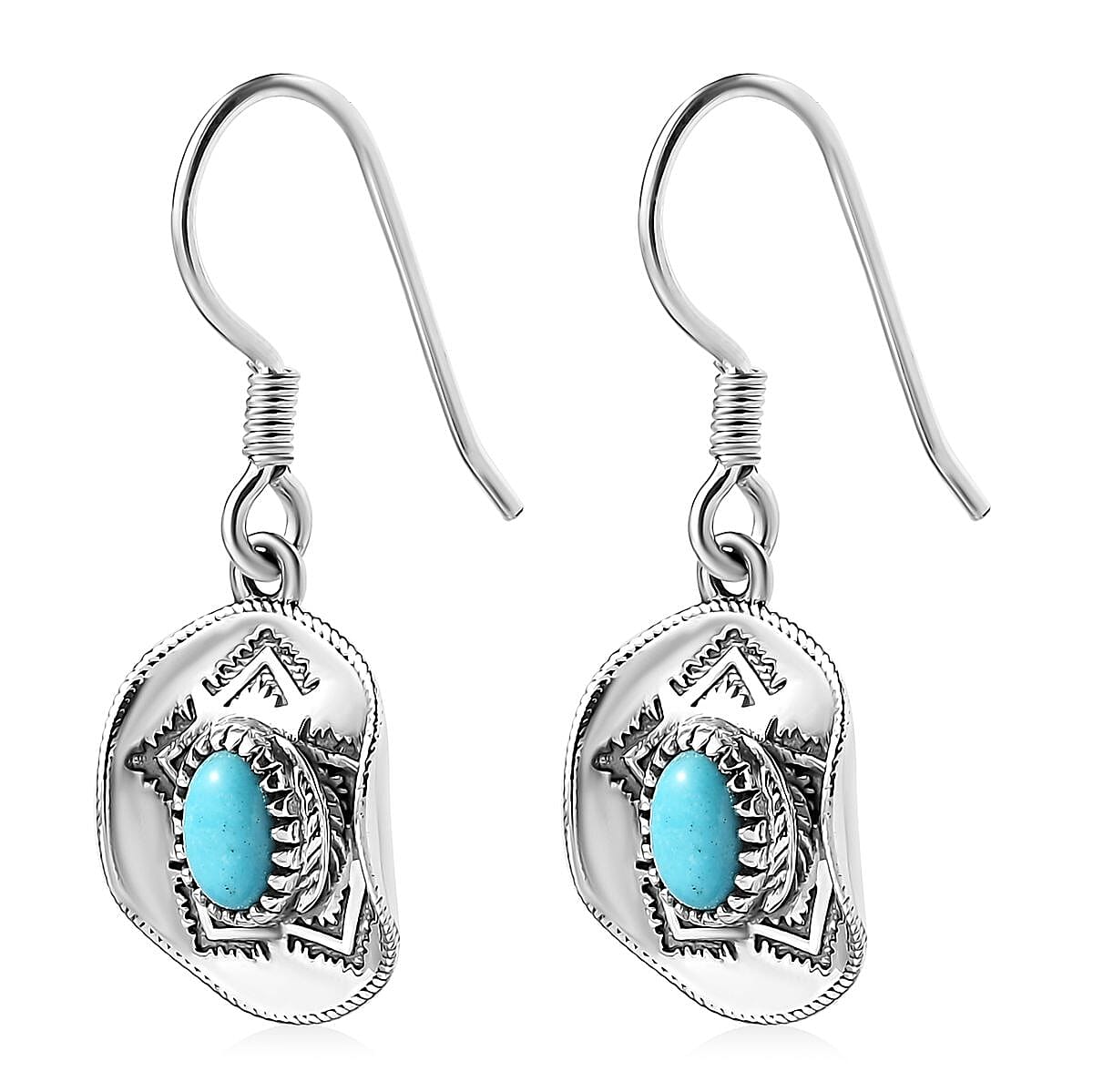 Artisan Crafted Premium Sleeping Beauty Turquoise Cowboy Hat Earrings in Sterling Silver 0.80 ctw