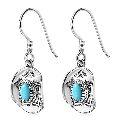 Artisan Crafted Premium Sleeping Beauty Turquoise Cowboy Hat Earrings in Sterling Silver 0.80 ctw