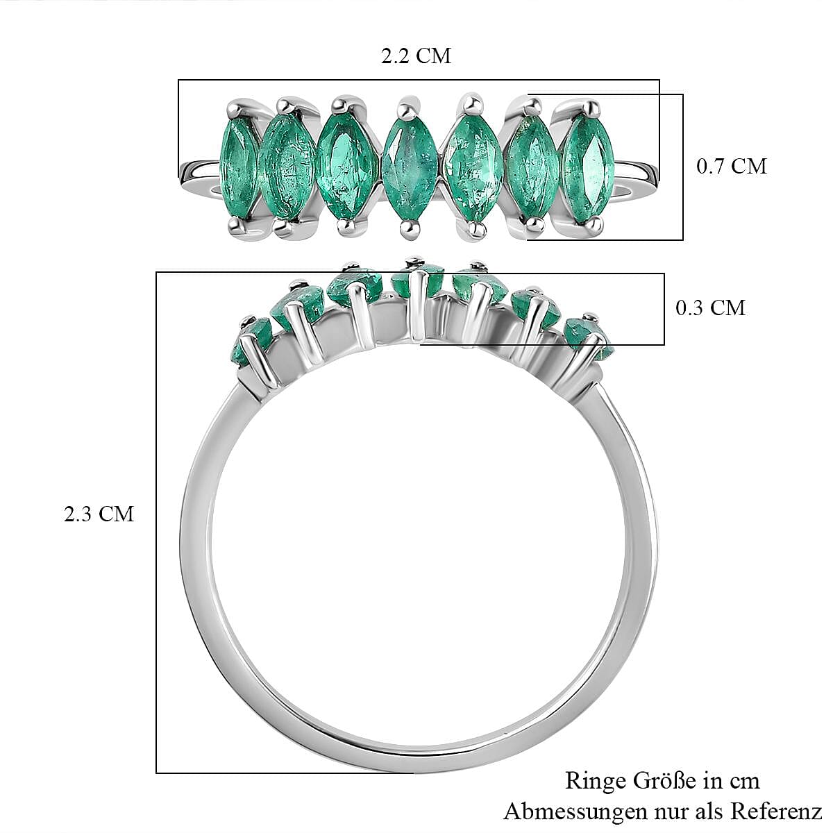 Premium Emerald 0.98 ctw Ring in Platinum Over Sterling Silver (Size 5.5)