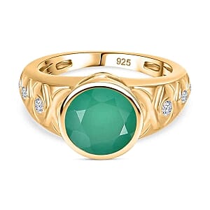 Verde Onyx and White Zircon 2.68 ctw Ring in 14K YG Over Sterling Silver (Size 9.0)