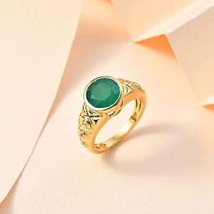 Verde Onyx and White Zircon 2.68 ctw Ring in 14K YG Over Sterling Silver (Size 9.0)