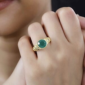 Verde Onyx and White Zircon 2.68 ctw Ring in 14K YG Over Sterling Silver (Size 9.0)