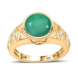 Verde Onyx and White Zircon 2.68 ctw Ring in 14K YG Over Sterling Silver (Size 9.0)