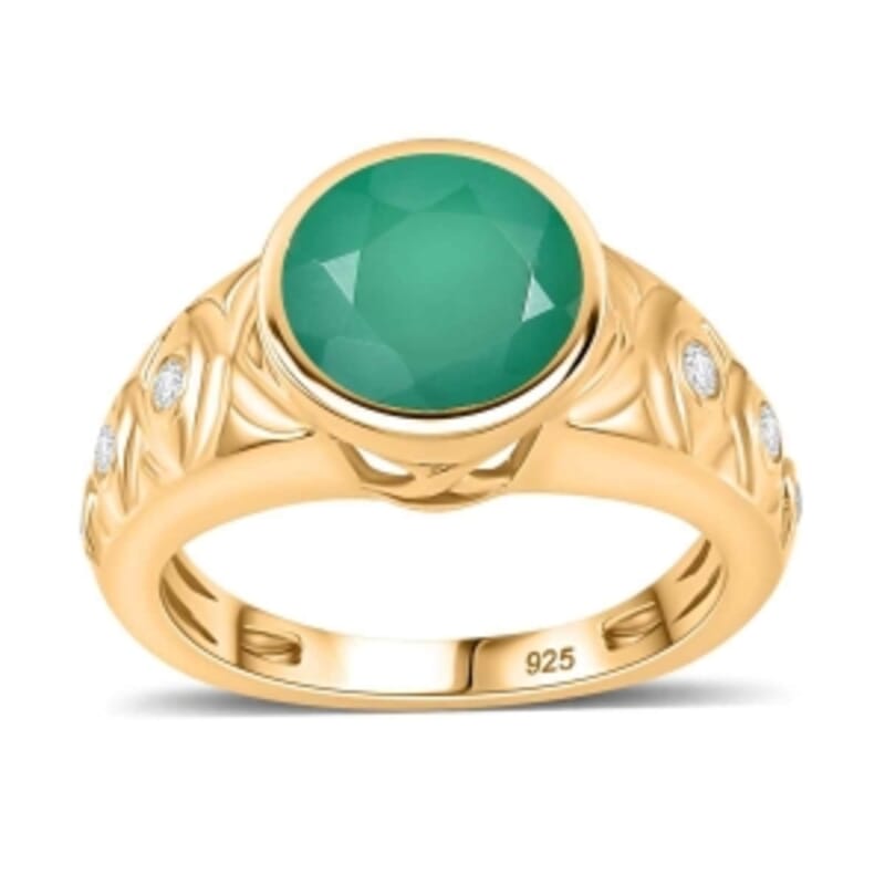 Verde Onyx and White Zircon 2.68 ctw Ring in 14K YG Over Sterling Silver (Size 9.0)