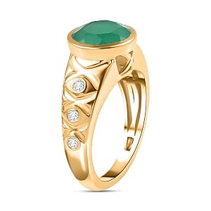 Verde Onyx and White Zircon 2.68 ctw Ring in 14K YG Over Sterling Silver (Size 9.0)