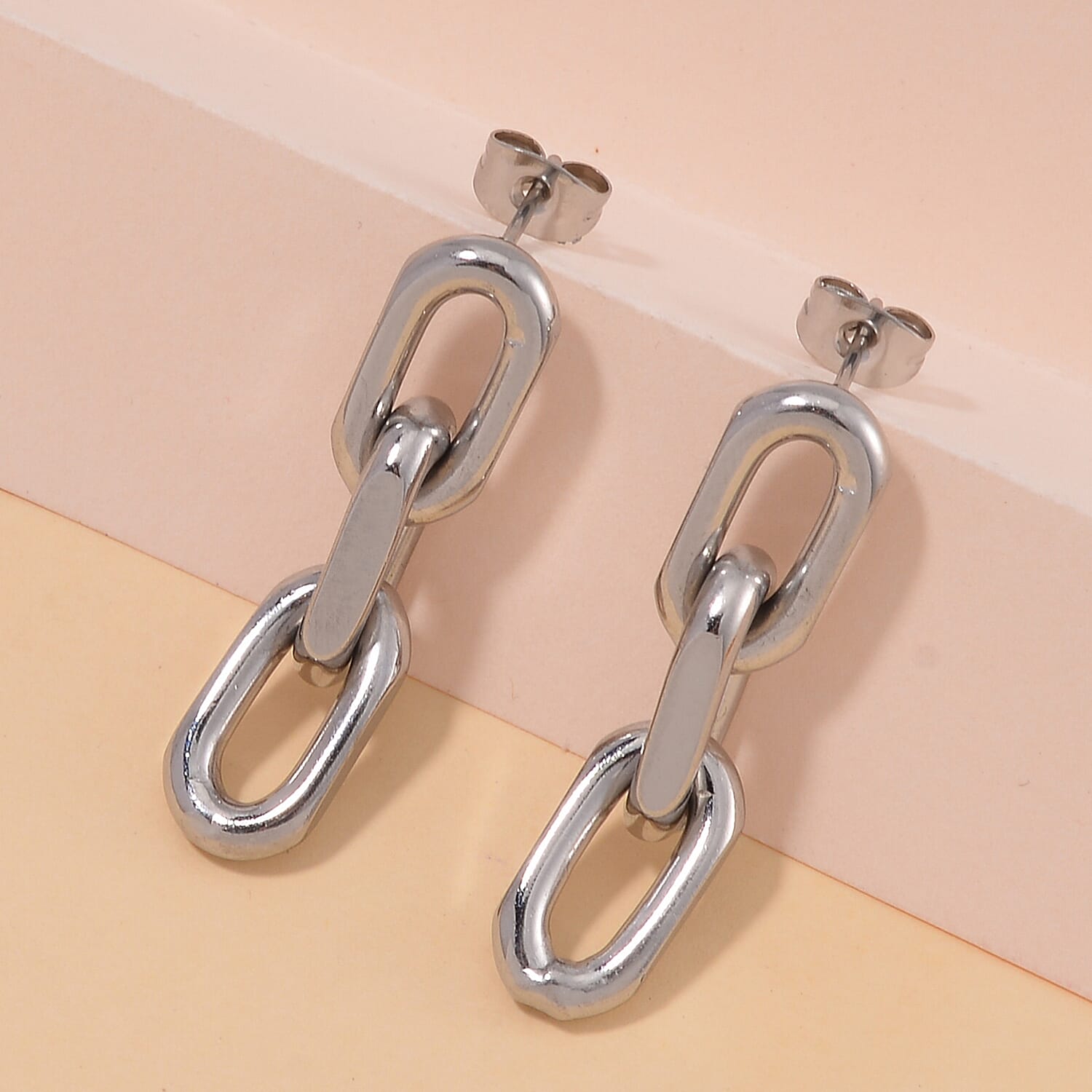 Triple Link Earrings in Stainless Steel