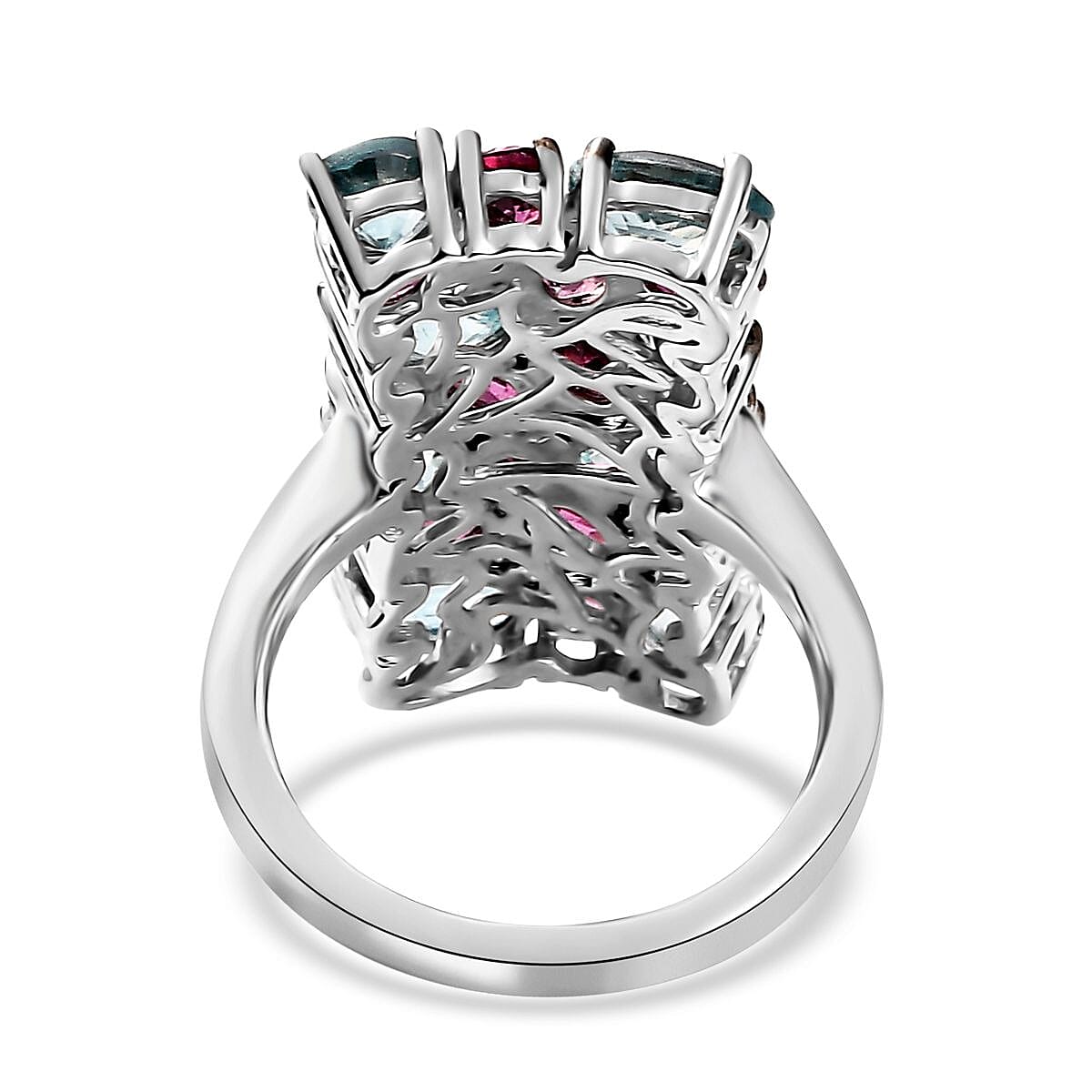 Cambodian Blue Zircon and Orissa Rhodolite Garnet Ring in Platinum Over Sterling Silver (Size 10.0) 6.85 ctw