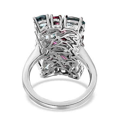 Cambodian Blue Zircon and Orissa Rhodolite Garnet Ring in Platinum Over Sterling Silver (Size 10.0) 6.85 ctw