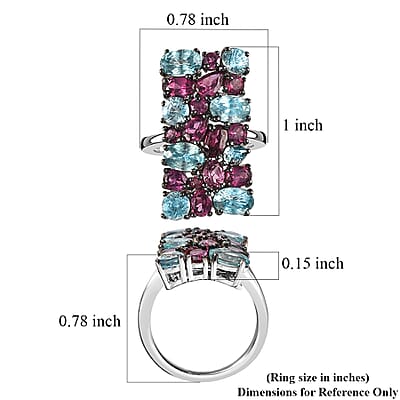 Cambodian Blue Zircon and Orissa Rhodolite Garnet Ring in Platinum Over Sterling Silver (Size 10.0) 6.85 ctw