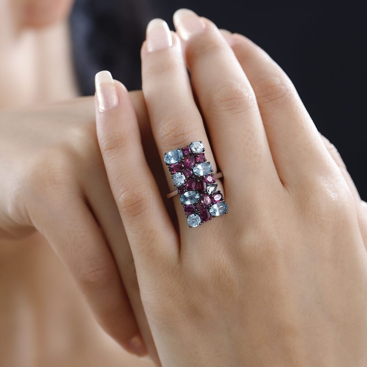 Cambodian Blue Zircon and Orissa Rhodolite Garnet Ring in Platinum Over Sterling Silver (Size 7.0) 6.85 ctw image number 2