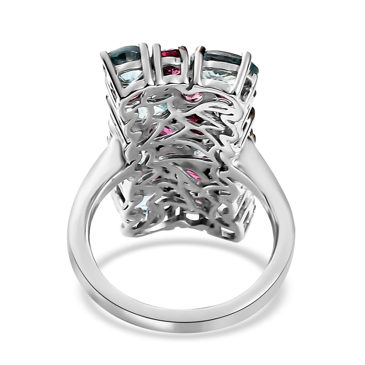 Cambodian Blue Zircon and Orissa Rhodolite Garnet Ring in Platinum Over Sterling Silver (Size 7.0) 6.85 ctw image number 4