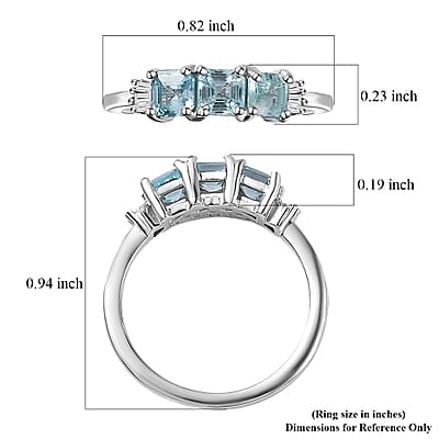 Cambodian Blue Zircon and Diamond 3 Stone Ring in Rhodium Over Sterling Silver (Size 10.0) 1.70 ctw