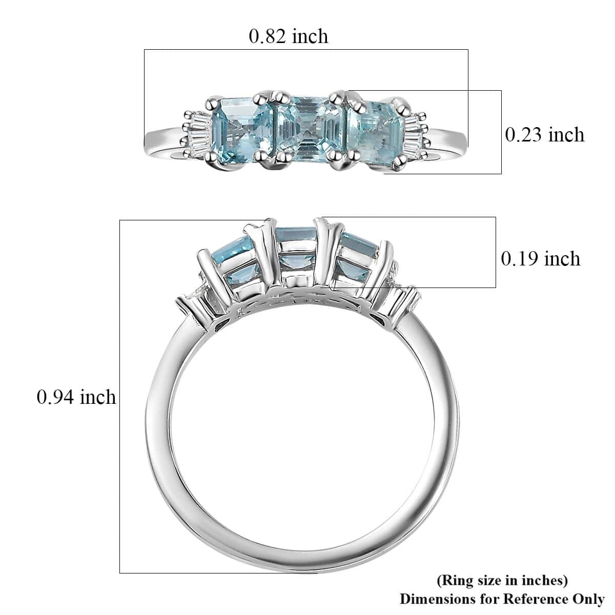 Cambodian Blue Zircon and Diamond 3 Stone Ring in Rhodium Over Sterling Silver (Size 5.0) 1.70 ctw image number 5