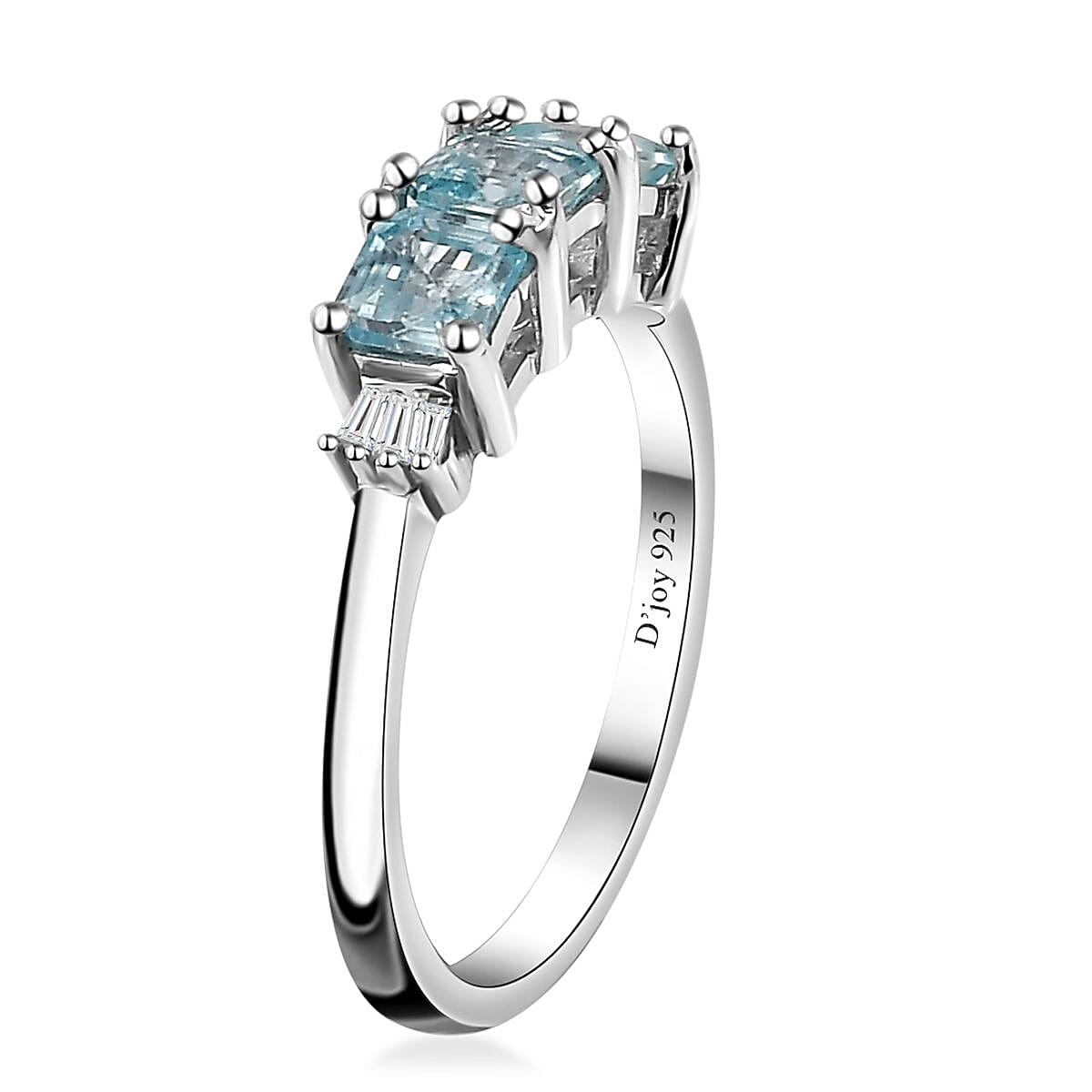 Cambodian Blue Zircon and Diamond 3 Stone Ring in Rhodium Over Sterling Silver (Size 8.0) 1.70 ctw image number 3