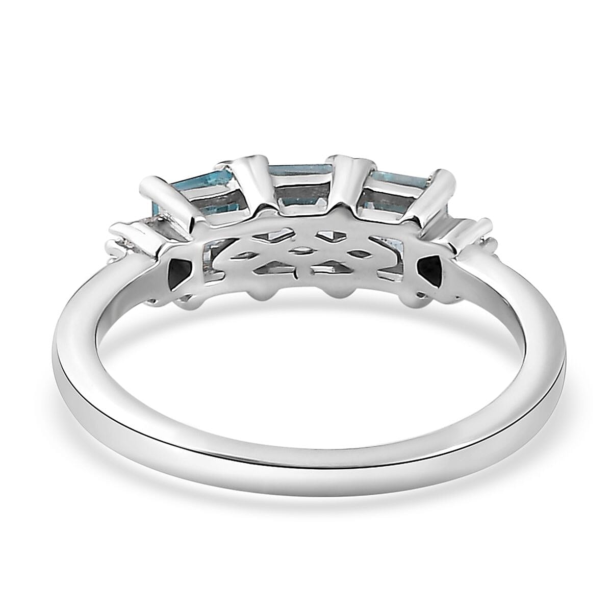 Cambodian Blue Zircon and Diamond 3 Stone Ring in Rhodium Over Sterling Silver (Size 9.0) 1.70 ctw image number 4