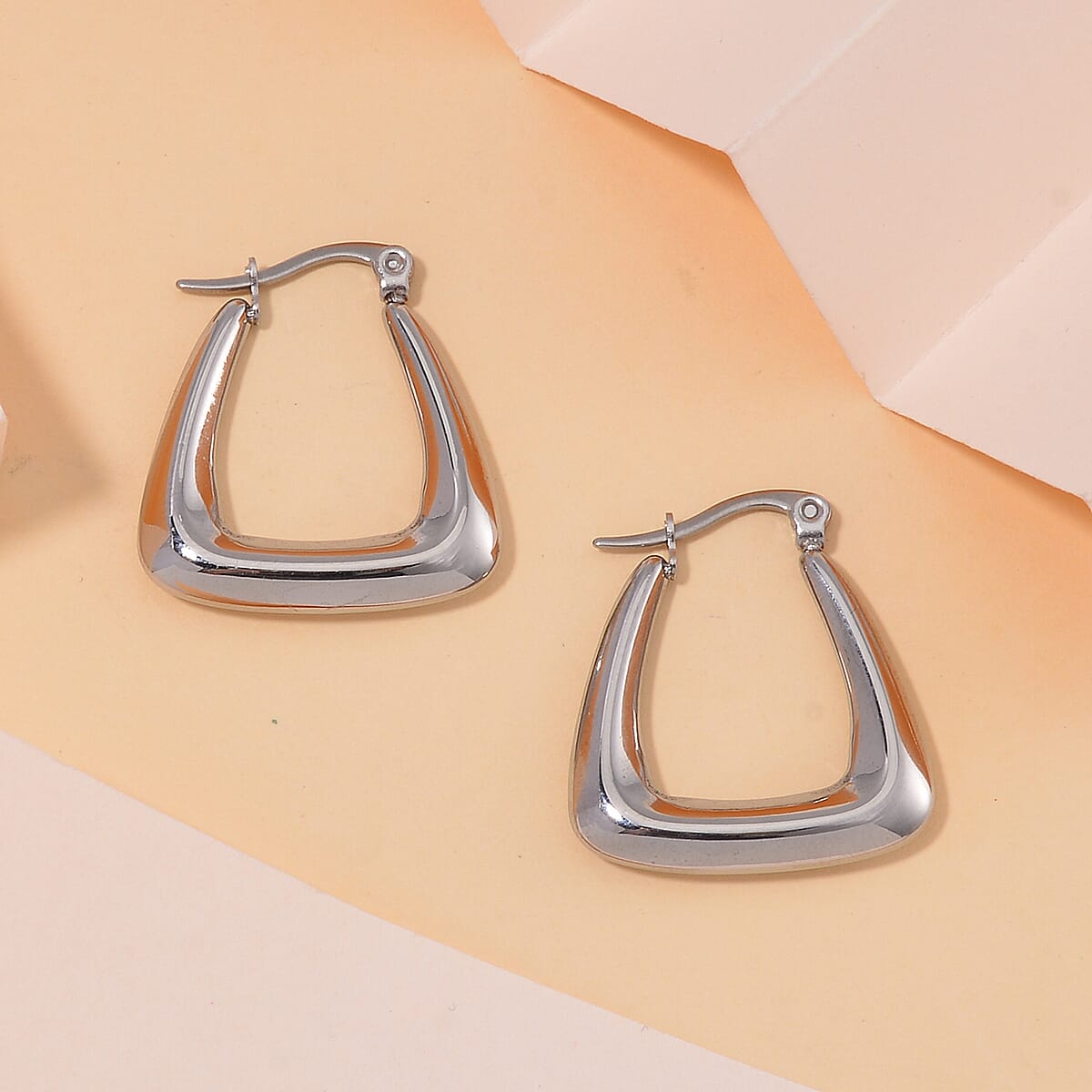 Triangular Hoop Earrings in Stainless Steel image number 1