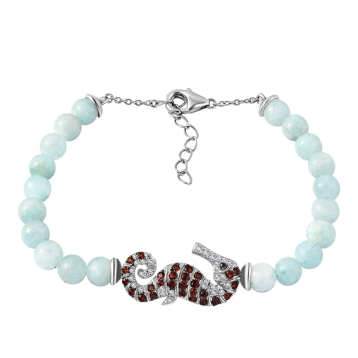 GP Trionfo Collection: Special Sealife Larimar and Multi Gemstone Seahorse Bracelet in Rhodium Over Sterling Silver (6.50-8.0In) 21.60 ctw image number 0