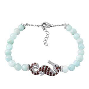 GP Trionfo Collection: Special Sealife Larimar and Multi Gemstone Seahorse Bracelet in Rhodium Over Sterling Silver (6.50-8.0In) 21.60 ctw