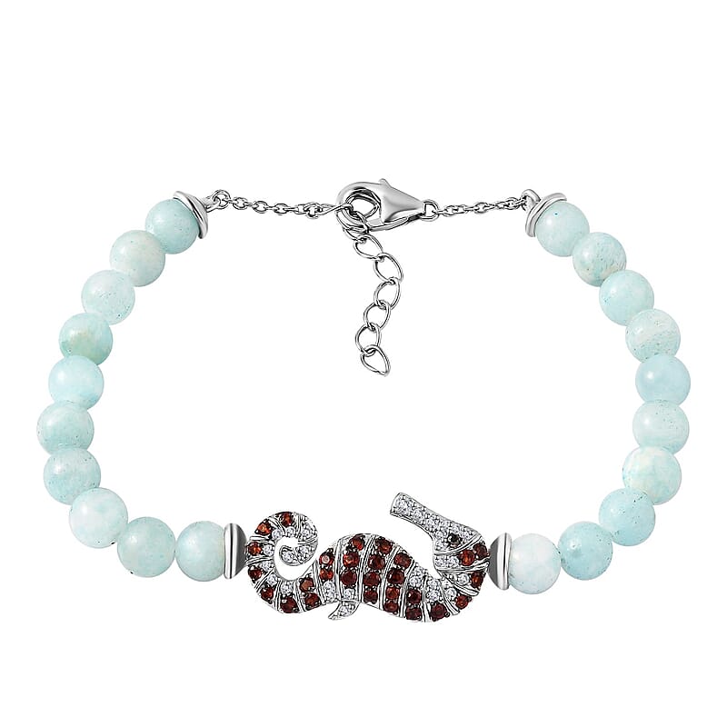 GP Trionfo Collection: Special Sealife Larimar and Multi Gemstone Seahorse Bracelet in Rhodium Over Sterling Silver (6.50-8.0In) 21.60 ctw