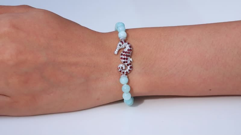 GP Larimar and Multi Gemstone Seahorse Bracelet in Rhodium Over Sterling Silver (6.50-8.0In) 59.50 ctw
