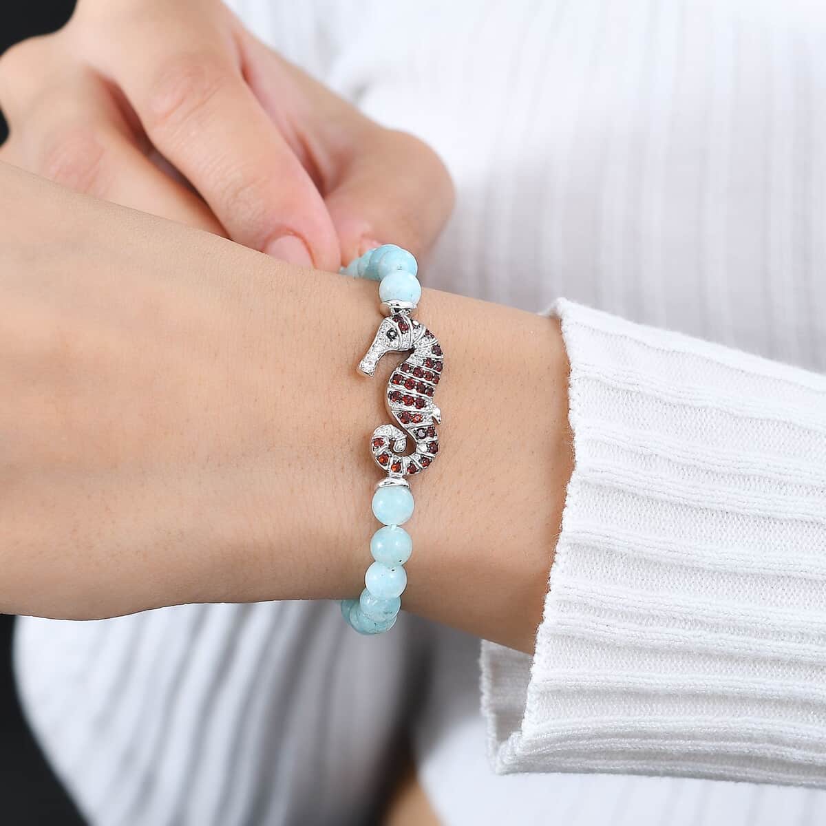 GP Trionfo Collection: Special Sealife Larimar and Multi Gemstone Seahorse Bracelet in Rhodium Over Sterling Silver (6.50-8.0In) 21.60 ctw image number 2