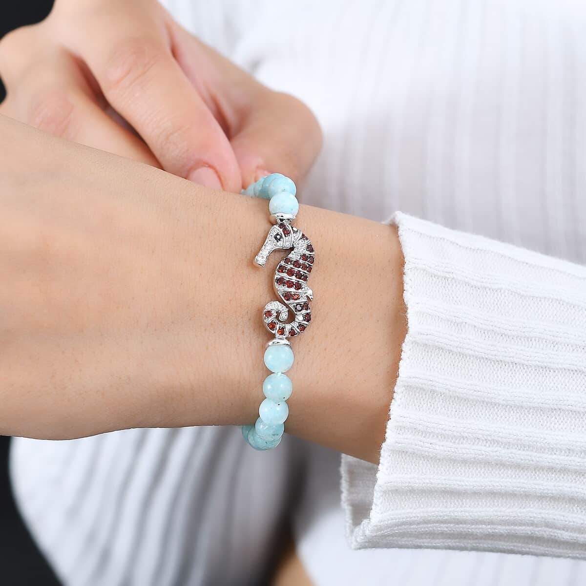 GP Larimar and Multi Gemstone Seahorse Bracelet in Rhodium Over Sterling Silver (6.50-8.0In) 59.50 ctw image number 2