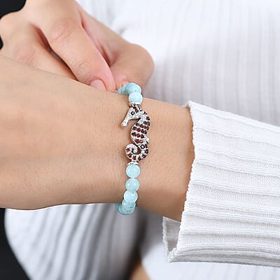 GP Trionfo Collection: Special Sealife Larimar and Multi Gemstone Seahorse Bracelet in Rhodium Over Sterling Silver (6.50-8.0In) 21.60 ctw
