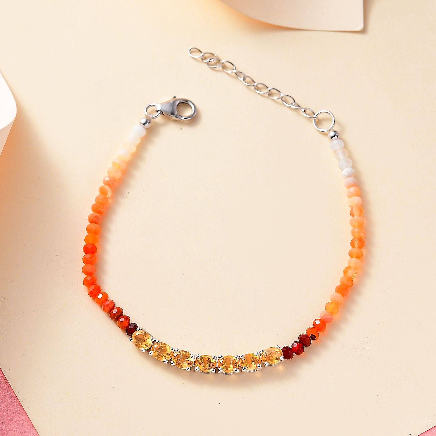 Fire Opal 7.65 ctw Bracelet in Platinum Over Sterling Silver (7.00 In)