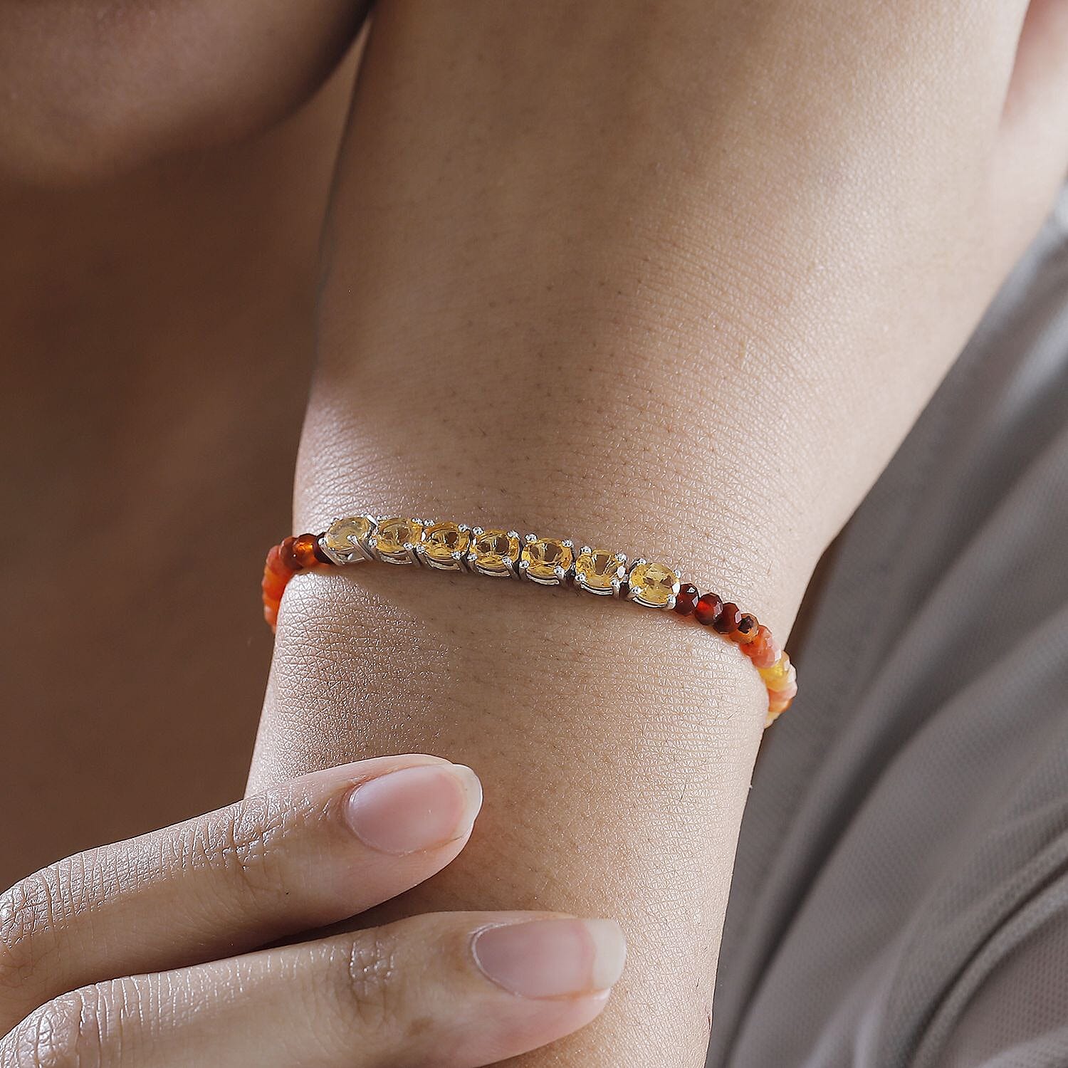 Fire Opal 7.65 ctw Bracelet in Platinum Over Sterling Silver (7.00 In)