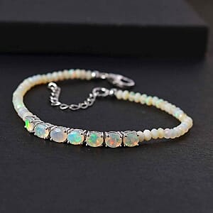 Ethiopian Welo Opal 7.68 ctw Bracelet in Platinum Over Sterling Silver (7.00 In)