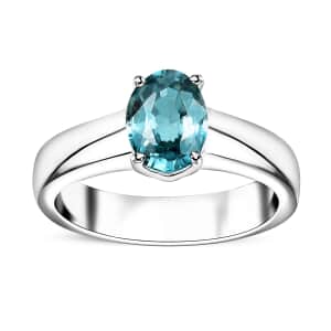 Cambodian Blue Zircon Solitaire Ring in Rhodium Over Sterling Silver (Size 10.0) 1.90 ctw