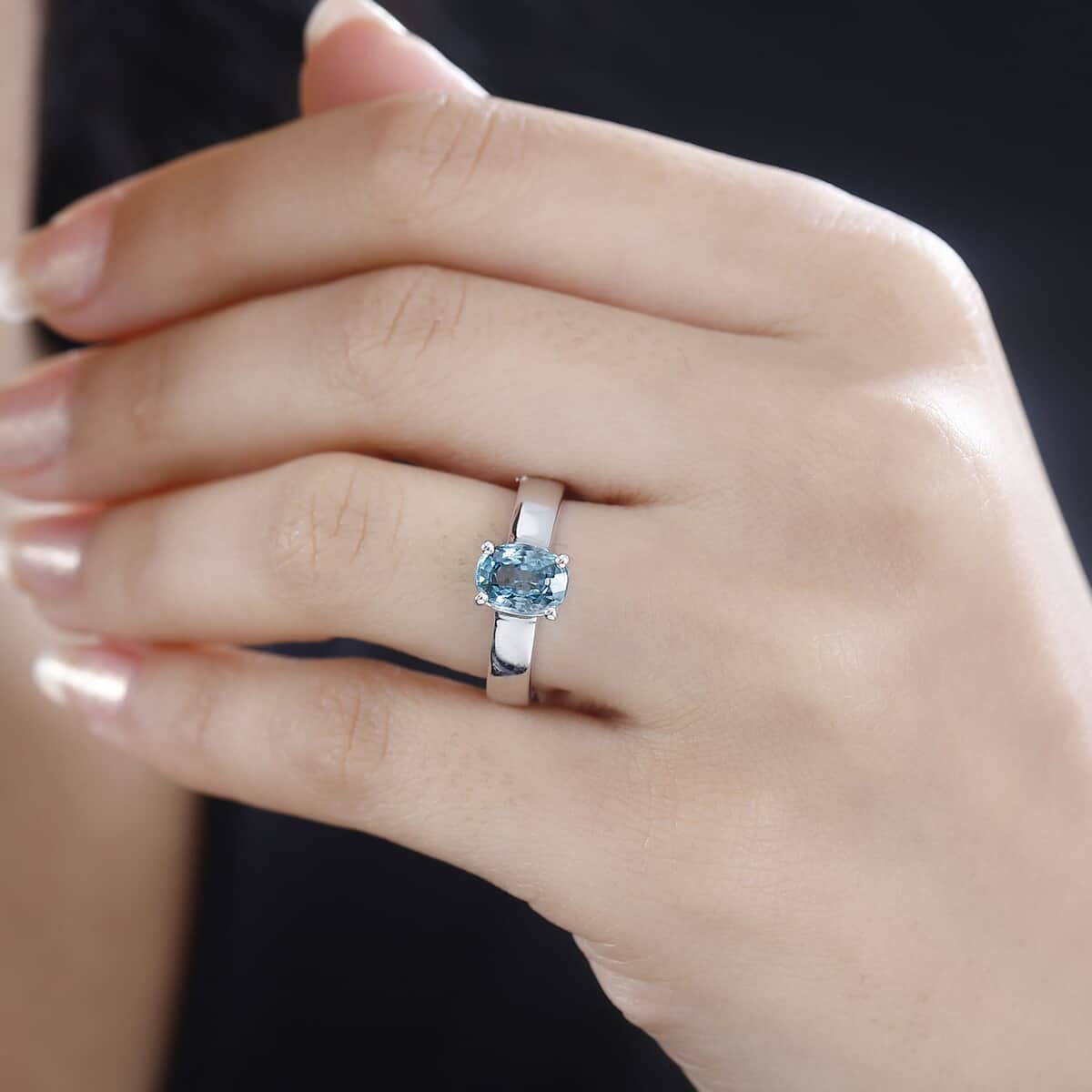 Cambodian Blue Zircon Solitaire Ring in Rhodium Over Sterling Silver (Size 10.0) 1.90 ctw image number 2