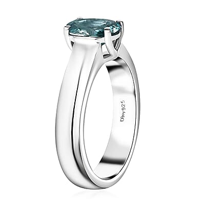 Cambodian Blue Zircon Solitaire Ring in Rhodium Over Sterling Silver (Size 10.0) 1.90 ctw