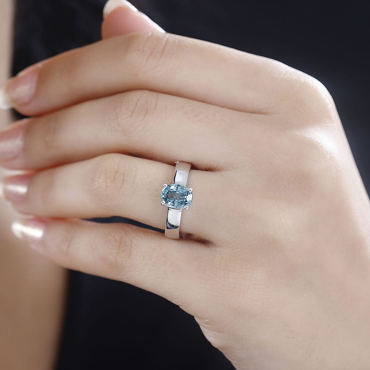 Cambodian Blue Zircon Solitaire Ring in Rhodium Over Sterling Silver (Size 8.0) 1.90 ctw image number 2