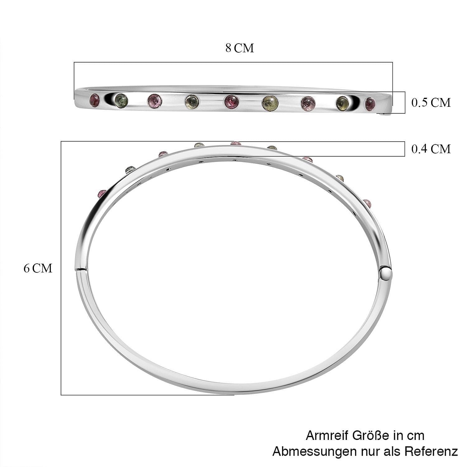 Multi-Tourmaline Full Bangle 0.63 ctw Bracelet in Stainless Steel (7.50 In)