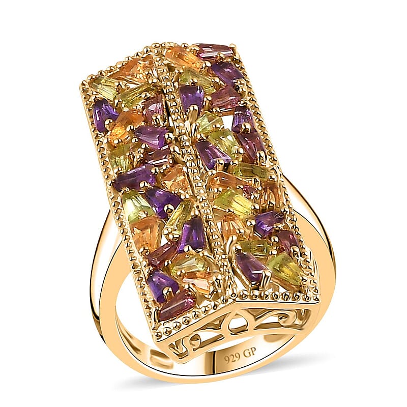 GP Art Deco Collection Multi Gemstone Ring in 18K Vermeil Yellow Gold Over Sterling Silver (Size 10.0) 2.50 ctw