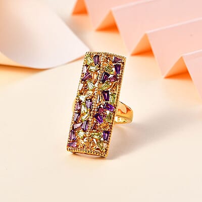 GP Art Deco Collection Multi Gemstone Ring in 18K Vermeil Yellow Gold Over Sterling Silver (Size 10.0) 2.50 ctw