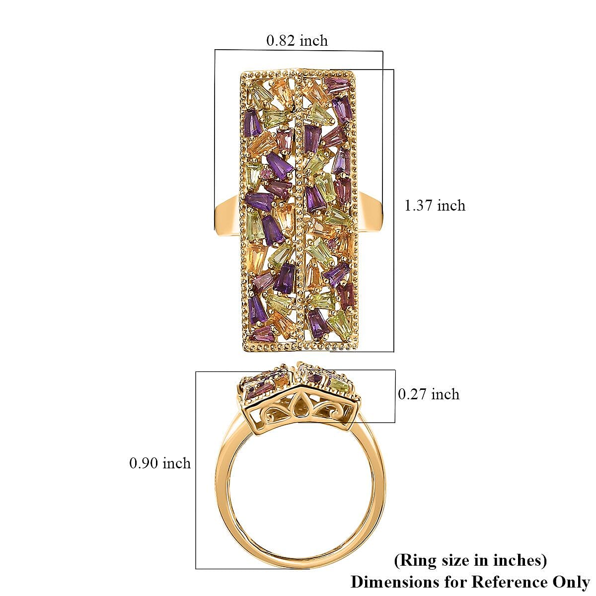 GP Art Deco Collection Multi Gemstone Ring in 18K Vermeil Yellow Gold Over Sterling Silver (Size 10.0) 2.50 ctw