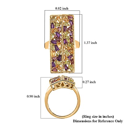 GP Art Deco Collection Multi Gemstone Ring in 18K Vermeil Yellow Gold Over Sterling Silver (Size 10.0) 2.50 ctw