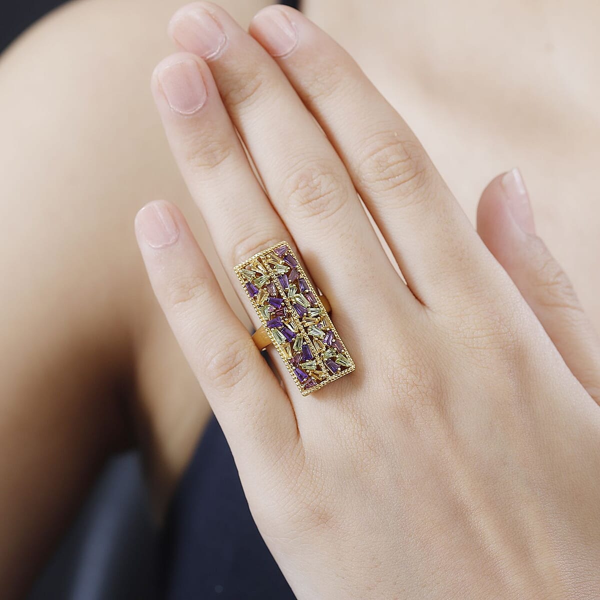 GP Art Deco Collection Multi Gemstone Ring in 18K Vermeil Yellow Gold Over Sterling Silver (Size 8.0) 2.50 ctw image number 2
