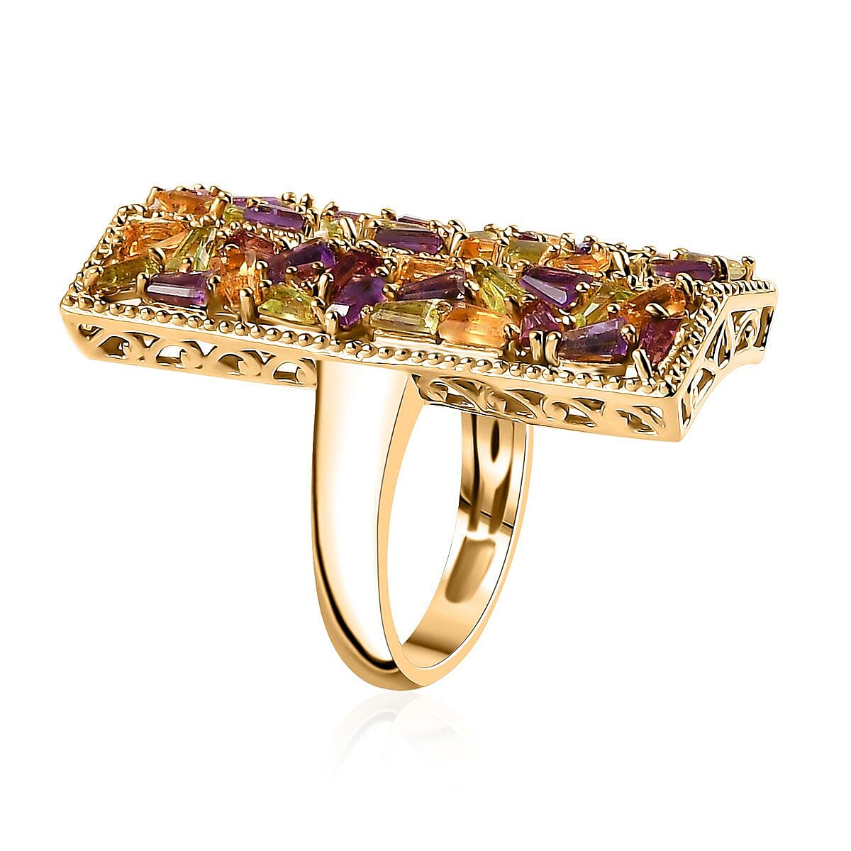 GP Art Deco Collection Multi Gemstone Ring in 18K Vermeil Yellow Gold Over Sterling Silver (Size 8.0) 2.50 ctw image number 3