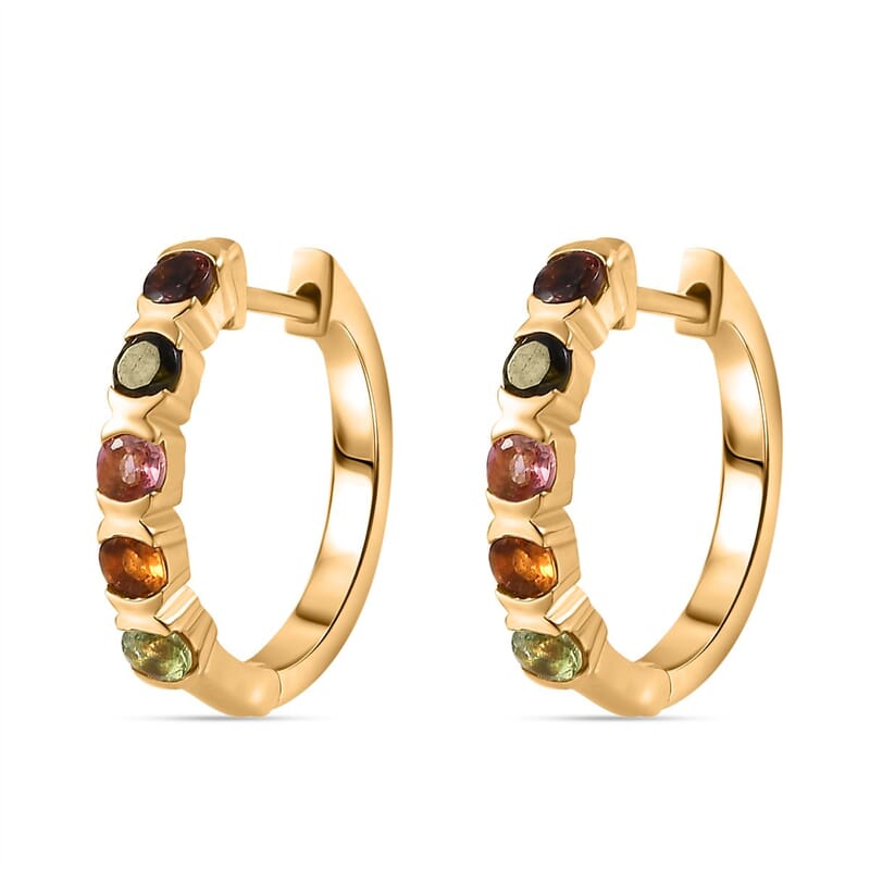 Multi-Tourmaline Half Hoop 0.80 ctw Earrings in Vermeil YG Over Sterling Silver
