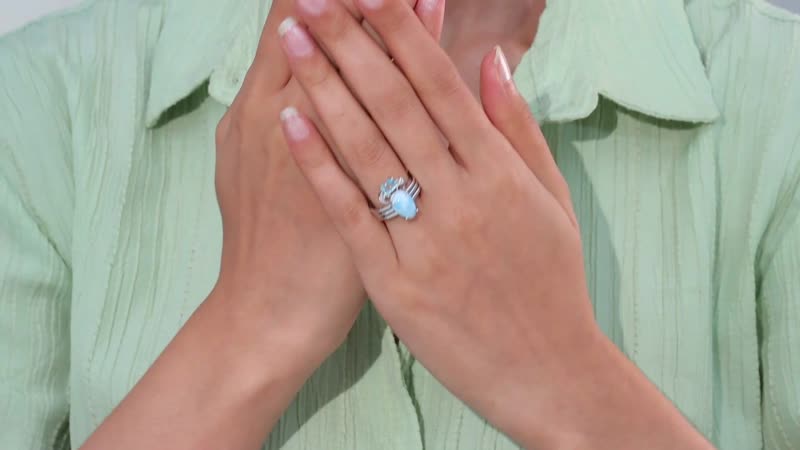 GP Premium Larimar, Multi Gemstone Ring in Rhodium Over Sterling Silver (Size 10.0) 4.65 ctw