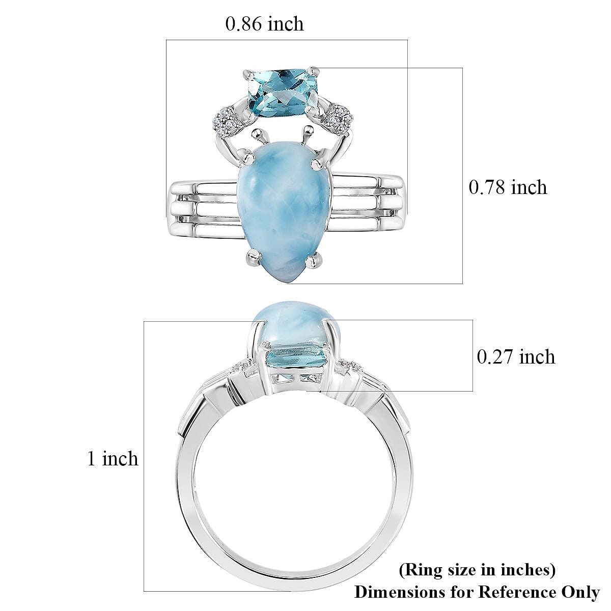 GP Trionfo Collection: Special Sealife Premium Larimar and Multi Gemstone Ring in Rhodium Over Sterling Silver (Size 10.0) 4.65 ctw