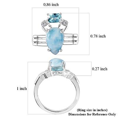 GP Trionfo Collection: Special Sealife Premium Larimar and Multi Gemstone Ring in Rhodium Over Sterling Silver (Size 10.0) 4.65 ctw