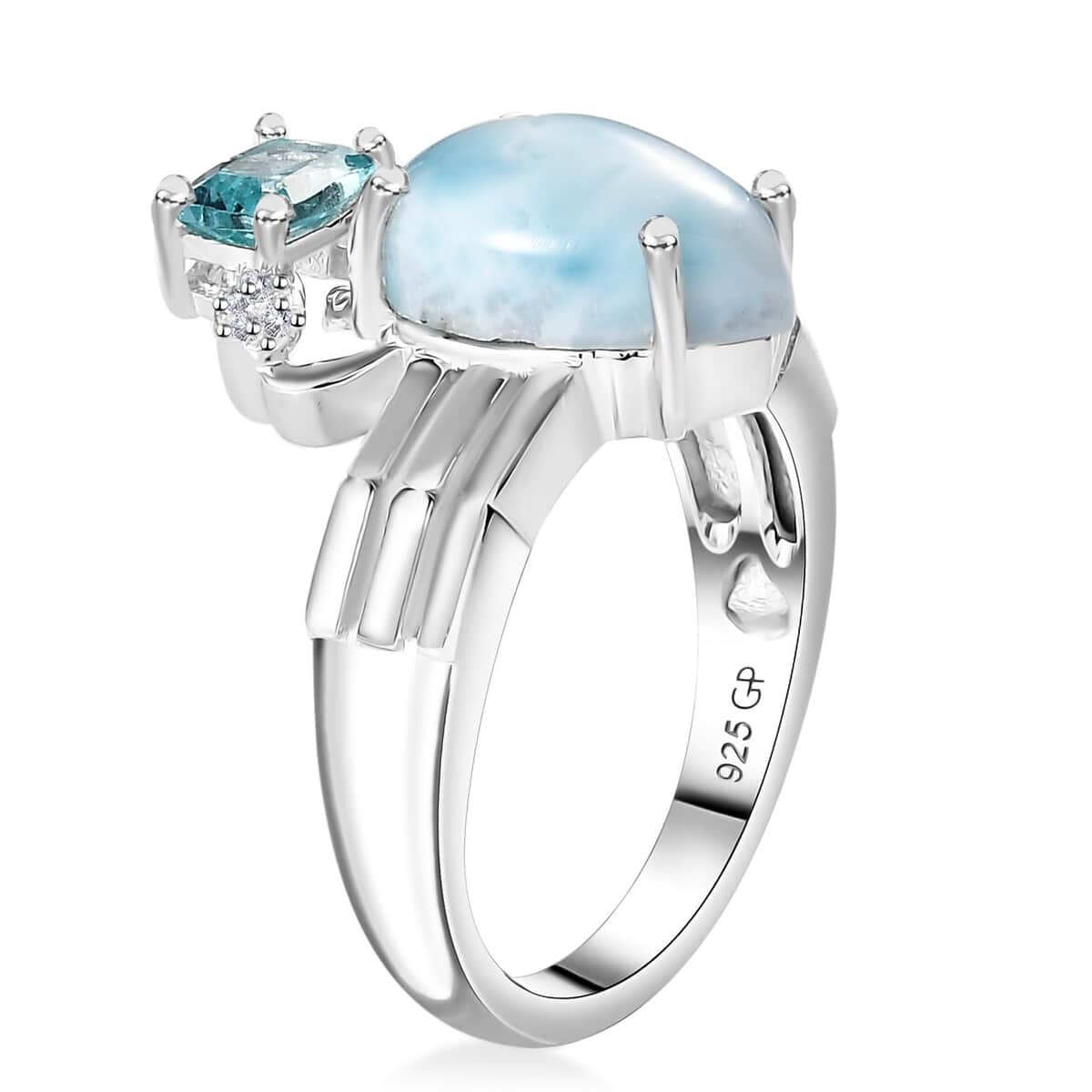 GP Trionfo Collection: Special Sealife Premium Larimar and Multi Gemstone Ring in Rhodium Over Sterling Silver (Size 6.0) 4.65 ctw image number 3