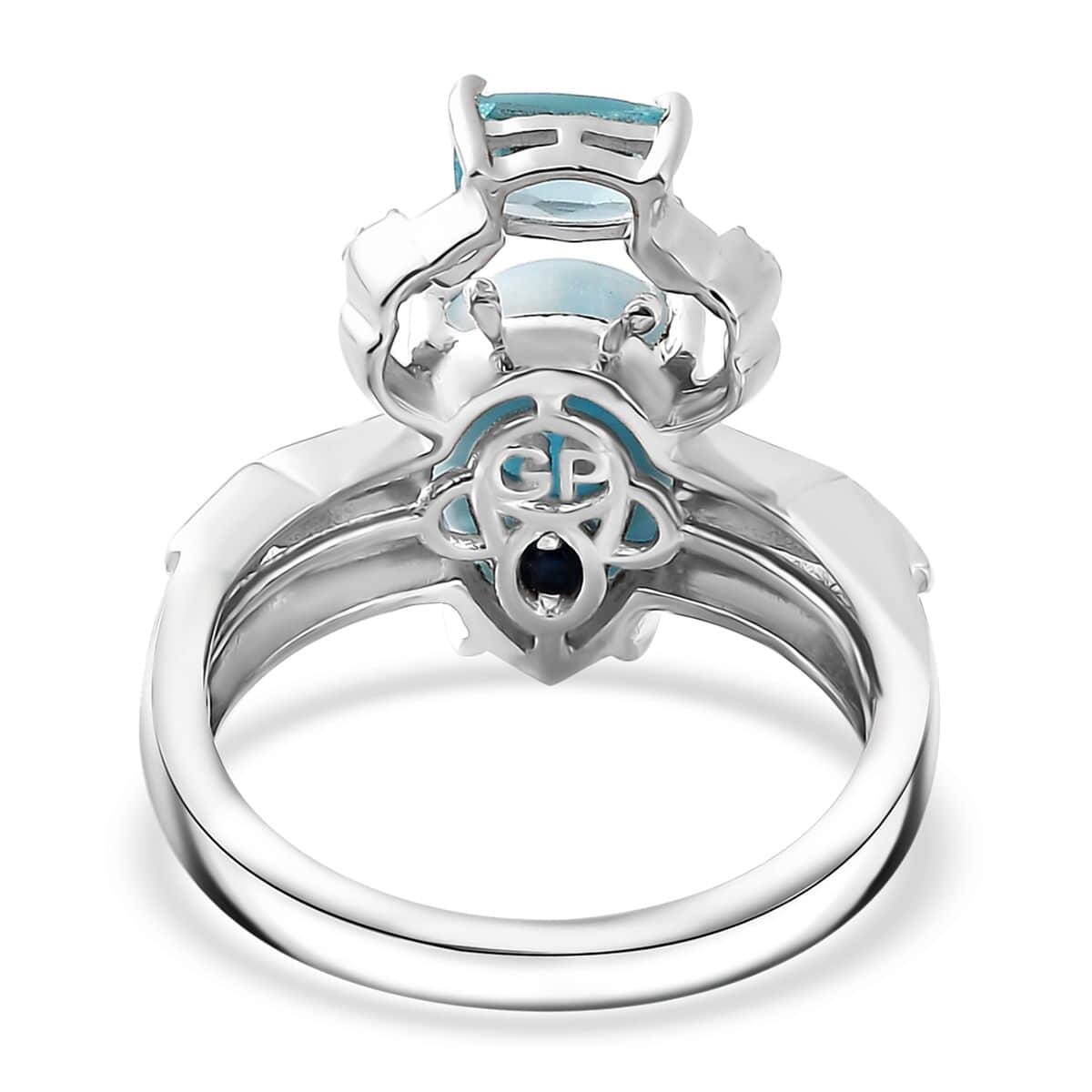 GP Trionfo Collection: Special Sealife Premium Larimar and Multi Gemstone Ring in Rhodium Over Sterling Silver (Size 6.0) 4.65 ctw image number 4
