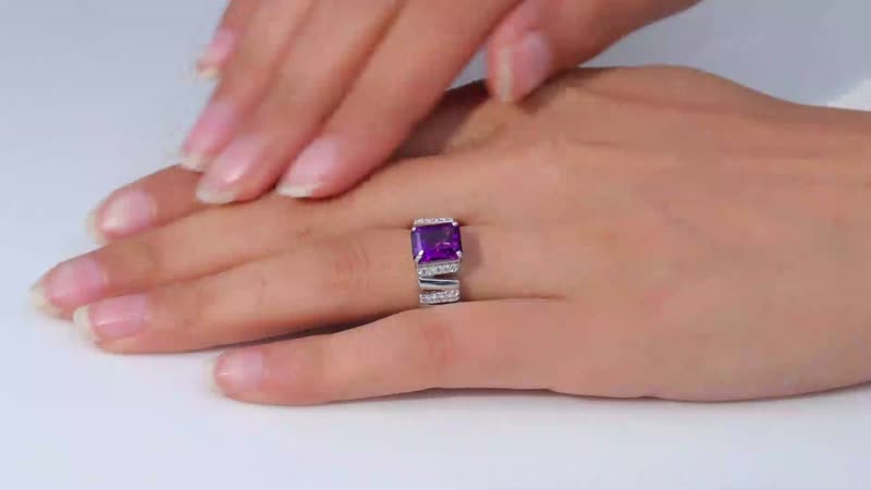 GP Premium Moroccan Amethyst, White Zircon Ring in Rhodium Over Sterling Silver (Size 10.0) 4.00 ctw